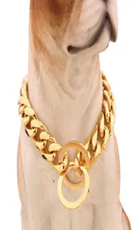 Sprzedaj 15 mm 1234 -calowy złoty odcień podwójny krawężnik Cuban Rombo Link Załącz ze stali nierdzewnej obroża Naszyjnik dla psów Whole Drop8361914