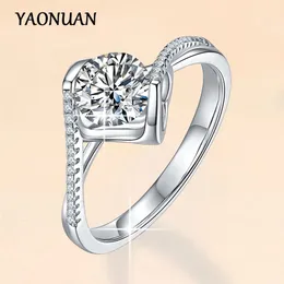 Yaonuan Real 925 Sterling Silver Ring for Women Engagement Angel Kiss 1.0 Certificado GEWEY REGOLABILE 240424