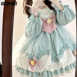 Abiti casual lolita kawaii vestito dolce donna y2k estetico contrasto colore harajuku mesh patchwork retrò grunge grunge vestido 2024