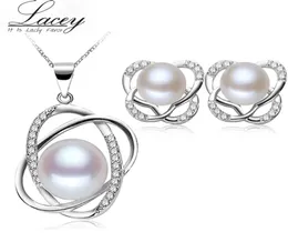 Brincos de colar de pérolas de água doce Conjuntos de jóias de jóias 925 Jóias de prata esterlina para Women7088280