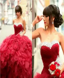 2016 Rot Strasssteine Perlen Prom Kleider Schatz Rüschen Ballkleid Quinceanera Kleider Rücken Schnürung Abendkleider formelle Kleidung 8196569