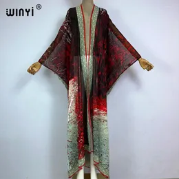 Kimono Boho Pintura a óleo Perspectiva Impressa Piso vestido longo Praia de praia Eppens de roupas elegantes para mulheres