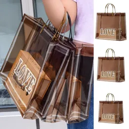 LOVE Print PVC Thick Tote Bags For Women Casual Portable Handbag Waterproof Gift Bag Clothing Reused Plastic Shopping 240430