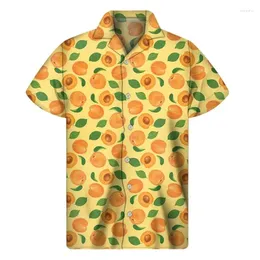 メンズカジュアルシャツバナナオレンジピタヤフルーツグラフィックシャツメン3Dプリントハワイアントップスハワイビーチ半袖ボタンラペルアロハブラウス