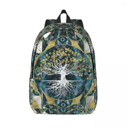 Ryggsäck Tree of Life Marble and Gold Travel Canvas Women School Laptop Bookbag Vikings Yggdrasil College Student Daypack Påsar