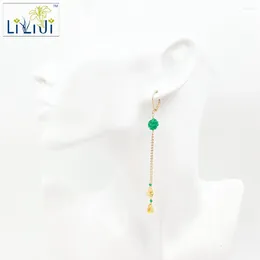 Dangle Earrings Lii Ji Natural Green Onyx Citrine Drop 925 Sterling Silver Chain