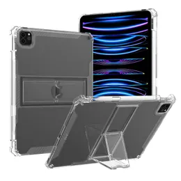 Mjuk TPU Clear Case Protective Back Cover för iPad Air Pro 9.7 10.2 11 12.9 tum Mini 5 6 Airbag Protection Sock Proof med pennhållare Slot justerbar kickstand stativ