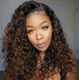 Brazilian Ombre Human Hair Loose Curly Wig 150 Density Ombre Dark Brown Lace Wig Ombre Brown Full Lace Wigs With Dark Roots4254309