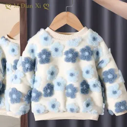 dresses Baby Foreign Childrens Clothing 2022 Winter New Girls' Ins Threedimensional Flowers Doublelayer Pile Thick Pullover Sweatshirt