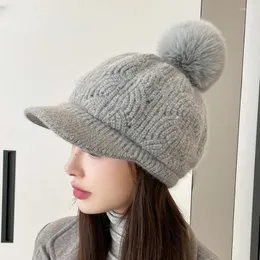Visors Winter Plush Fur Hat For Women's Korean Version With Textured Sequin Ball Knitted Duckbill Trendy Warm