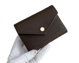 여성 디자이너 지갑 고급 럭셔리 빅토린 트라이 폴드 지갑 갈색 꽃 짧은 카드 홀더 고품질 여성 클러치 가방 원래 상자 철제 버클 크기 : 12x9.5cm