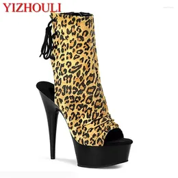 Tanzschuhe 15 cm High Heels mit geringer Stiefel-Rohr-Danzer bequemer Leopardenmuster und wasserdichte Plattform