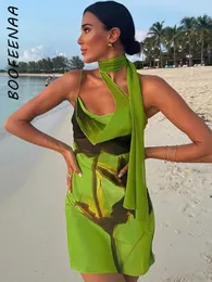 Boofeenaa Halter Mini Dress Mini Black Sext Sexy Green Floral Summer Dress для женской одежды 2024 C70-CC17 240418