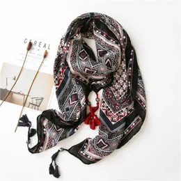 120 cm di lino in cotone sciarpa quadrata Feel Bohemian Stampa sciatto per il velo con nappe Women Fashion Kerchief Hijab 240416