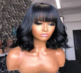 Curly Virgin Wig Malásia Remy Hair Part Human Hair Wigs For Women Natural Color Full Machine Made Wigs com Bangs4368615