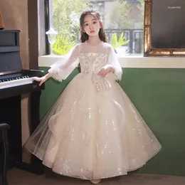 فستان فتاة سهرة الأطفال 2024 سنة صينية مضيفة Pengpeng تنورة عيد ميلاد كبير زهرة الأميرة