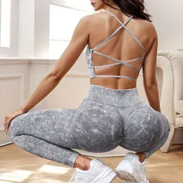 Geri Dikişsiz Yüksek Bel Şeftali Kalça Yoga Capris Sports Seksi Fiess Sütyen Yoga Seti