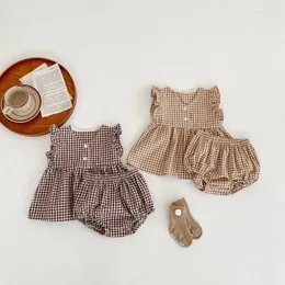 Set di abbigliamento set di abiti da bambina estate set 0-3 anni simpatici camicia a piazze per bambini per bambini bloomer shorts 2 peps abito casual abito casual