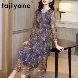 Sukienki swobodne tajiyane dla kobiet jedwabna letnia sukienka elegancka prawdziwa kobieta tkanina mody damskie tn2624