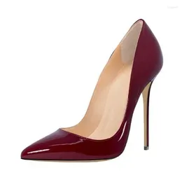 Sandaler Bourgogne Patent Leather Pointed Toe Stiletto Heel Pumps For Women 12 CM GRAND SLIP på Firande Brud Wedding Shoes