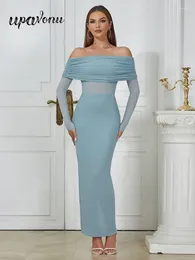 Lässige Kleider sexy Frauenpaket Long Kleid One Line Neckkarte Schulterhülle Bodycon Split Promi Cocktail Abend Party Vestidos