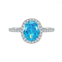 Кластерные кольца Карлох S925 Серебряное кольцо с высоким углеродным бриллиантом для женщин 1ct Овальный морской синий 6 8 -мм бутик -бутик -бутик -ювелирные украшения