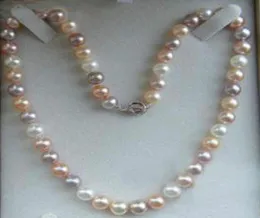 Pérolas finas jóias genuínas naturais 78mm branco rosa roxo akoya colar de pérolas cultivadas 20quot4155190