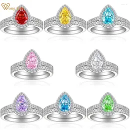Anelli a grappolo Wong Rain 925 Sterling Silver 1,5Ct 6 9 mm Pear Lab Sapphire Gemstone Wedding Engagement Women Ringe Belierle all'ingrosso