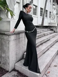 Casual Dresses Black Sexy Women Crystal Diamond Sashes Design Long Sleeves Backless Party Gowns Evening Dress Vestidos