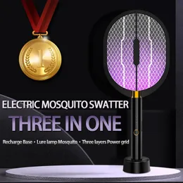 Uppgraderad 3000V Electric Myggracket med lila mördare lampa typec Uppladdningsbar bug zappers Fly Swatter Insect Repeller 240415