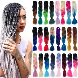 Jumbo Braid Hair 24inch Pure/Ombre Color Synthetic flätning Hår Kanekalon Värmebeständig Fiber Partihandel 240426