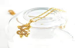 18 K Real Solid Yellow Fine Gold Finish CZ DD Dragon Pendant 자세한 3D 행운 미국 Dragon Flat Chain Necklace9240302