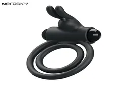 Zerosky Double Lock Männlich Vibrierende Penisringzeit Verzögerung Hahn Ring Männlich Masturbation Rabbit Ohr Vibrator Sexspielzeug für Männer Y18928046255949