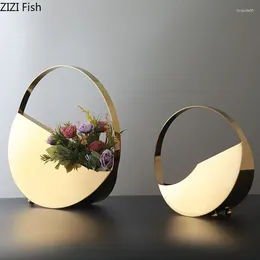 Vasi Golden Circular Flower Basket Flowers Flowers Pots Decoration Decoration Disposition Creative Floral Room Aestetic Decor