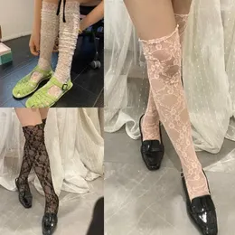 Women Socks Sheer Flower Lace Fishnet Loose Slouch Thigh Highs Stockings Sweet Hollowed Out Mesh Net Over Knee Long Sock