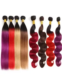 ISHOW 10a Brasil Human Human Bundles ombre Color Hair Extensions 3pcs com fechamento de renda T1bpurple 99j onda corporal direto para WO88835493