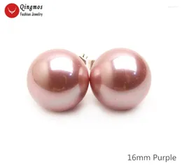 Stud Earrings Qingmos Trendy Purple Sea Shell Pearl For Women With 16mm Round Earring Fine Jewelry Arete Ear734