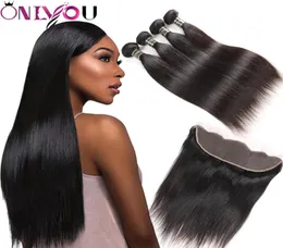 Tylko sprzedawcy włosów Brazylijskie proste fala ciała 4 wiązki z ucha czołowe do ucha Unforted Virgin Hair Extensions Human Hair B3060816