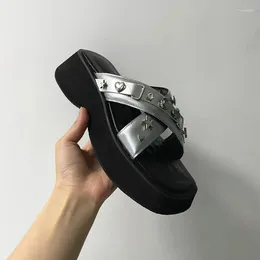 Terlik Yıldız Boncuk Çapraz Kadın Ayakkabı Platformu Zapatillas De Mujer Açık Ayak Parmağı Sandalyas Açık Chanclas Rahat Chaussures Femme