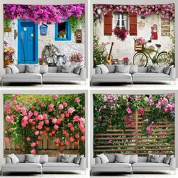 タペストリー屋外の庭のフェンス花タペストリー素朴な壁植物自然景観パティオリビングルーム寝室の装飾壁画