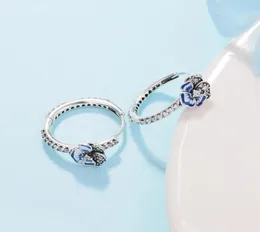 2022 Spring New Authentic 925 Sterling Silver Blue Pansy Flower Hoop Earrings Luxury for Women Girls Fit P Fashion Jewelry Brincos Wholesale 290775C016330738