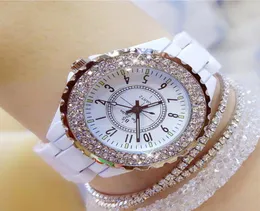 Wristwatches 2021 Luxury Dress Women Watches White Ceramic Diamond Rhinestone Crystal Starlight Gift Watch Relogio Feminino4479191