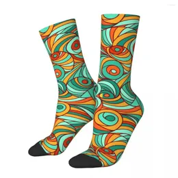 Women Socks Swirling Retro 70S Winter Abstract Lines Print Stockings Modern Female Comfortable Graphic Running Non Skid