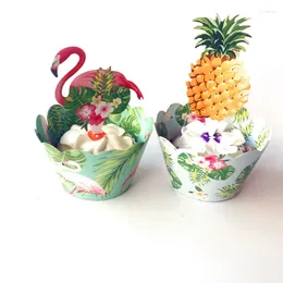 Forniture per feste 24pcs Flamingo / ananas Cupcake Wrapper Cake Topper per Summer Beach Birthday Decorating Baby Shower