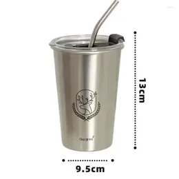 Tumblers ölglas 304 Rostfritt stål Hemtumssäkert tekopp Simple Net Red Coffee Handy Cup Straw