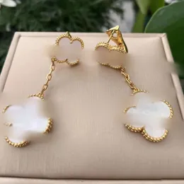 Luxury brand fashion lucky four-leaf clover earrings chandelier designer for women letter-V gold silvery Red agate mother-of-pearl earring Christmas gifts non-f