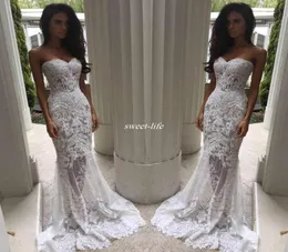 낭만적 인 Boho White Mermaid Wedding Dresses 신부 드레스 Full Lace Applique Backless Narlusion 섹시 신부 가운 20205548199