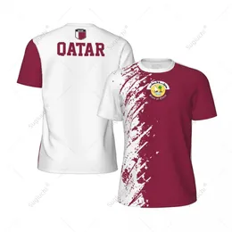 Design exclusivo Design Bandeira Qatar Grain 3D Men impresso para executar Bike Soccer Tennis Fitness Sports Sports Mesh Fãs curtos Camiseta 240426