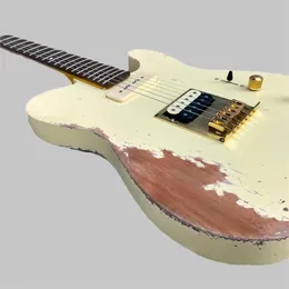 Acepro Cream Yellow Heritage Electric Guitar、ゴールドハードウェア、象眼細工、手作りのアンティークギター、送料無料