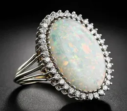 Trendy Silver 925 Jewelry Ring Oval Shape Opal Zircon Gemstone Rings for Women Wedding Party Gift Whole size 6104435493